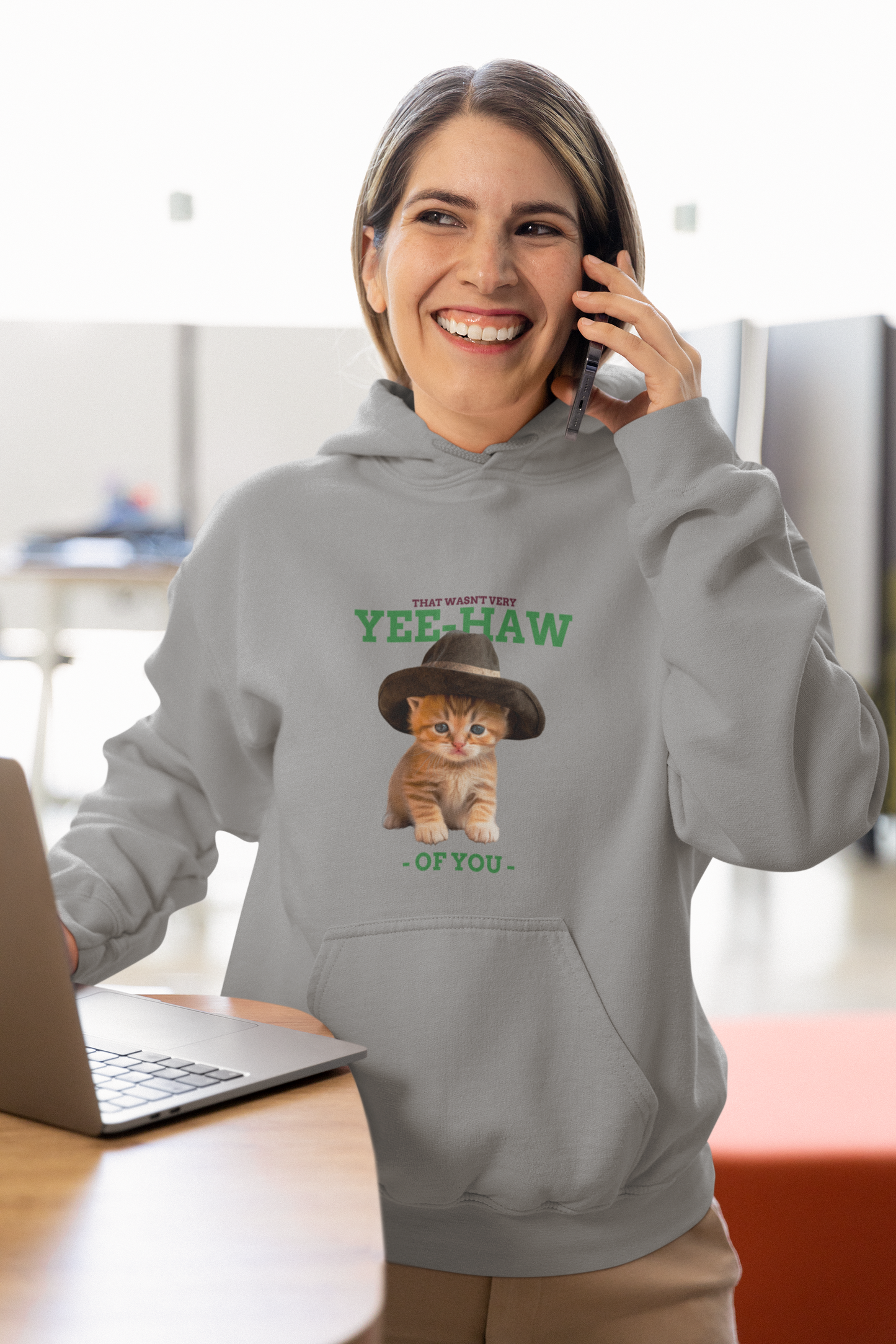 Yee Haw Cat Hoodie Unisex 100% Cotton