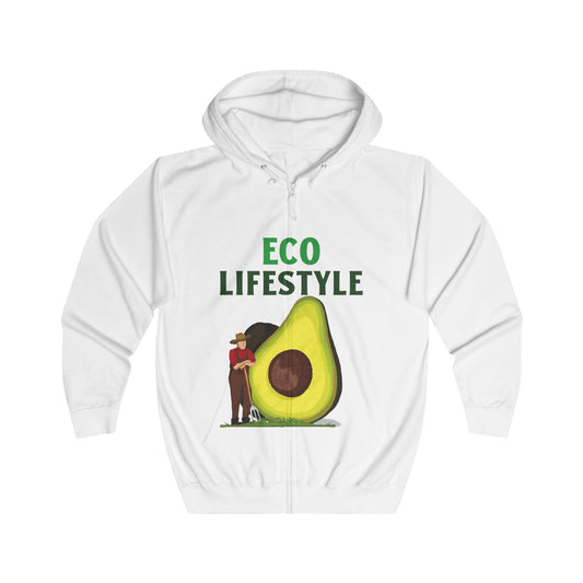 Eco Lifestyle Unisex Full Zip Hoodie | Casual Wear for Eco-Conscious Individuals | Sustainable Fashion, Avocado Design,