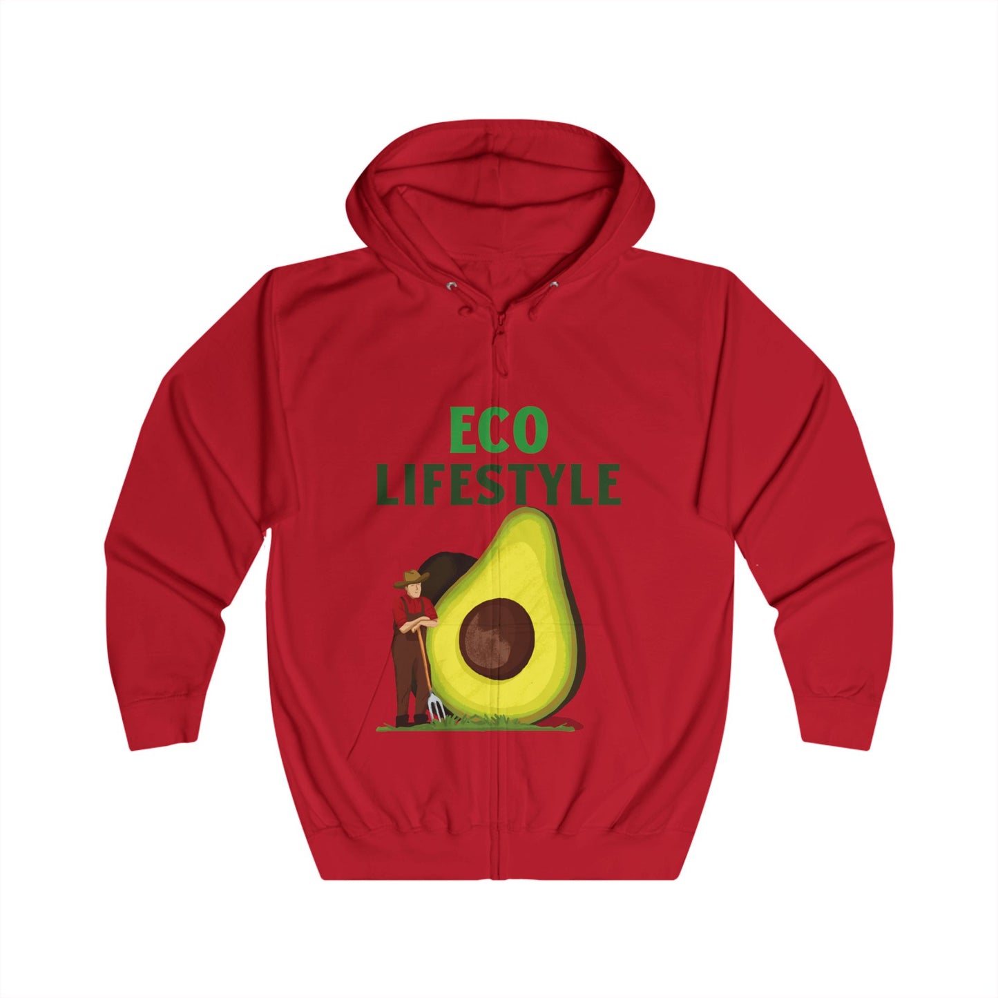 Eco Lifestyle Unisex Full Zip Hoodie | Casual Wear for Eco-Conscious Individuals | Sustainable Fashion, Avocado Design,