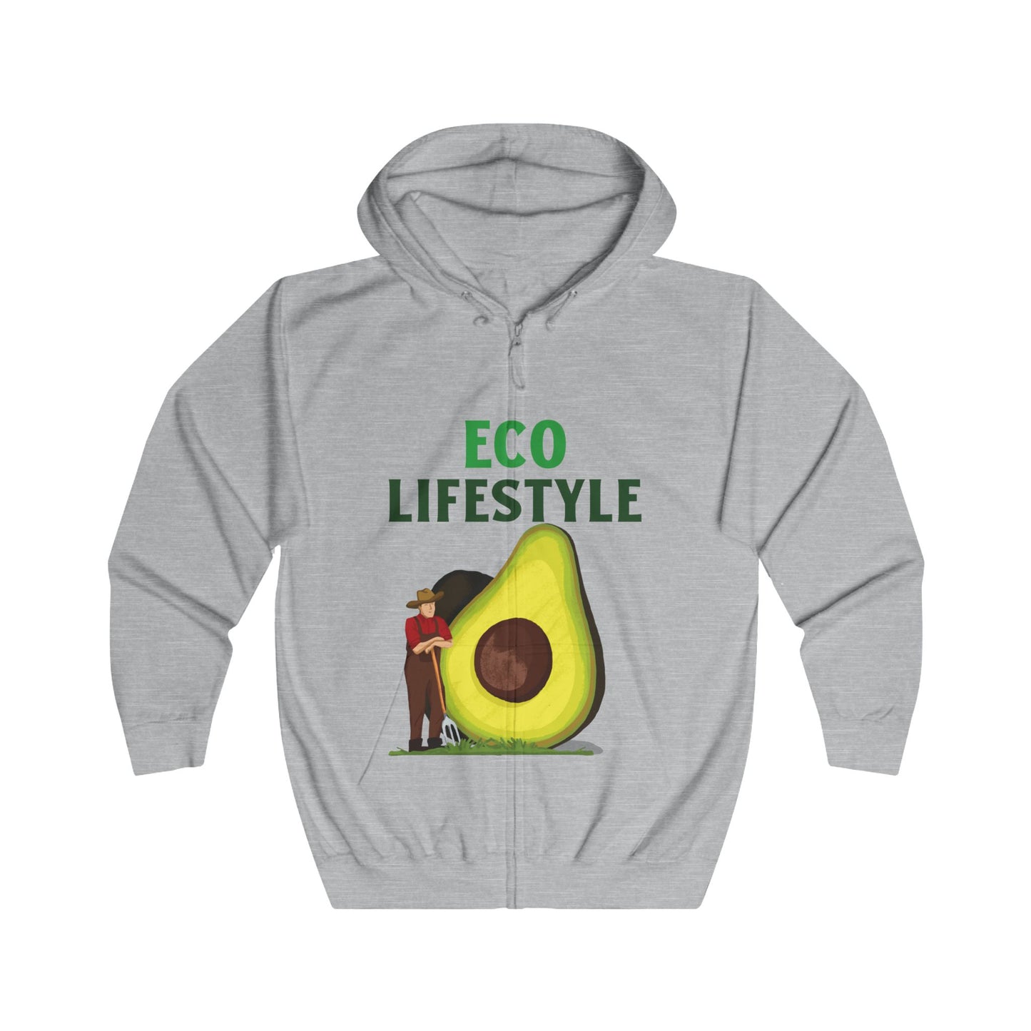 Eco Lifestyle Unisex Full Zip Hoodie | Casual Wear for Eco-Conscious Individuals | Sustainable Fashion, Avocado Design,