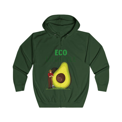 Eco Lifestyle Unisex Full Zip Hoodie | Casual Wear for Eco-Conscious Individuals | Sustainable Fashion, Avocado Design,
