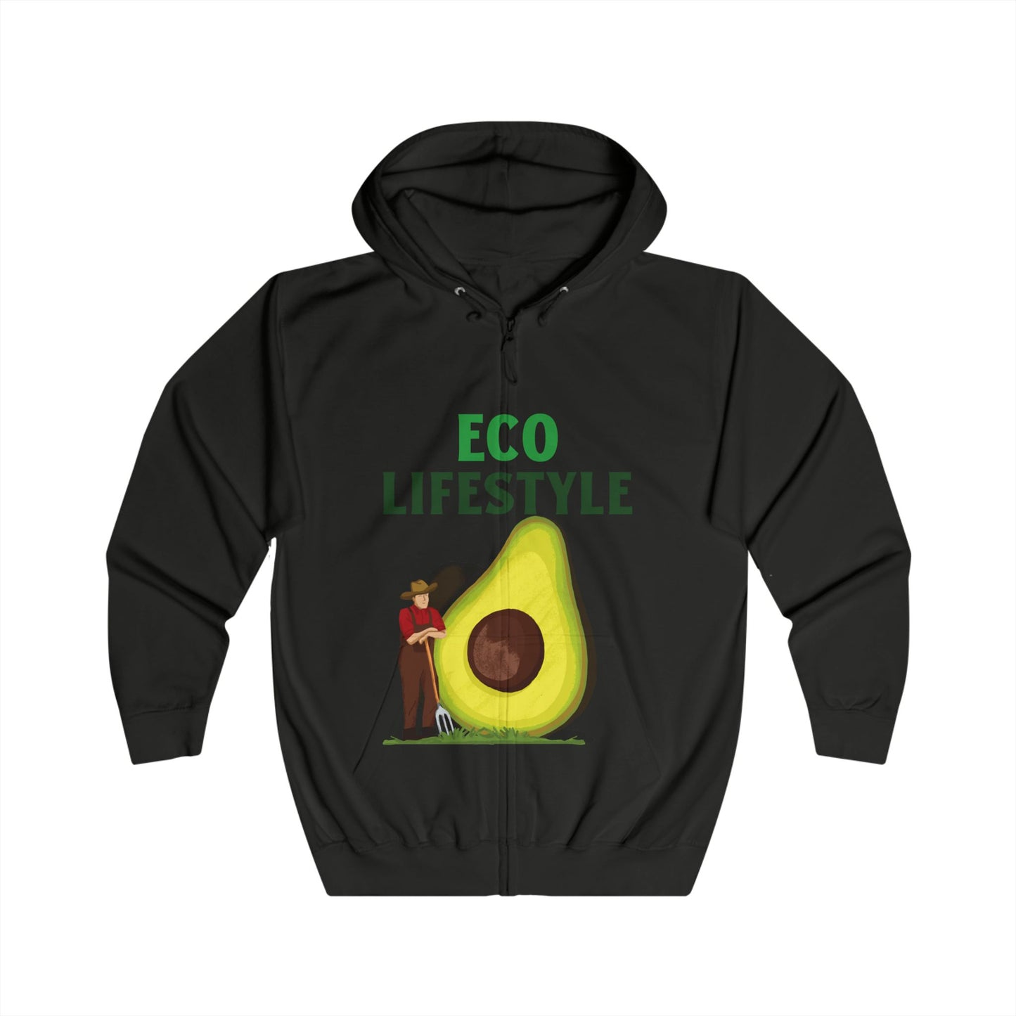 Eco Lifestyle Unisex Full Zip Hoodie | Casual Wear for Eco-Conscious Individuals | Sustainable Fashion, Avocado Design,
