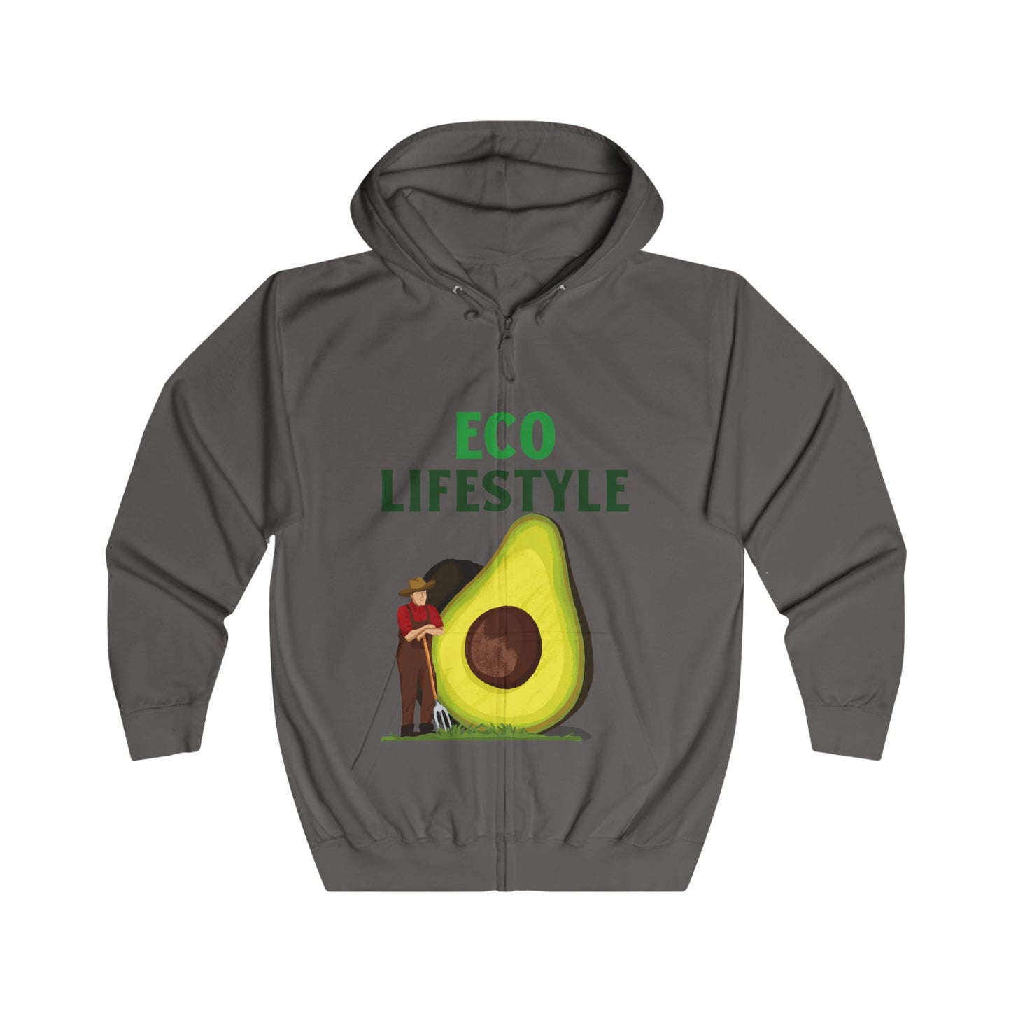 Eco Lifestyle Unisex Full Zip Hoodie | Casual Wear for Eco-Conscious Individuals | Sustainable Fashion, Avocado Design,
