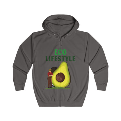 Eco Lifestyle Unisex Full Zip Hoodie | Casual Wear for Eco-Conscious Individuals | Sustainable Fashion, Avocado Design,